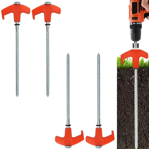 Zeltheringe, 4 Stück Drehbare Zeltheringe mit Gewinde, M8 Robuste Stahl-Heringe mit Gewinde und Seil-Halterung, Erdnägel Stabil Harter Boden Schraubheringe Lange Heringe für Camping und Outdoor