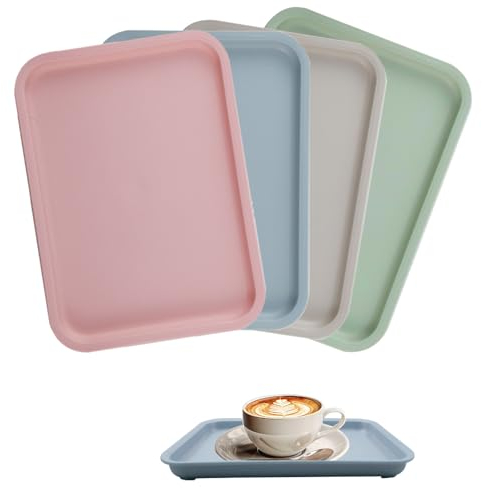 KiKiHong Bandeja Rectangular Pequeña de Plastico Reutilizable para Cocina, Restaurante, Cafetería, Hotel 24,5 x 17,5 cm (4 Colores)