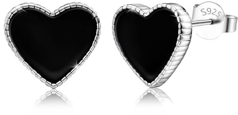 Heart Stud Earrings for Women - Sterling Silver Black Heart Earrings Hypoallergenic Minimalist Lightweight Love Heart-Shaped Post Earring for Sensitive Ears Fashion Jewelry Gifts for Teens
