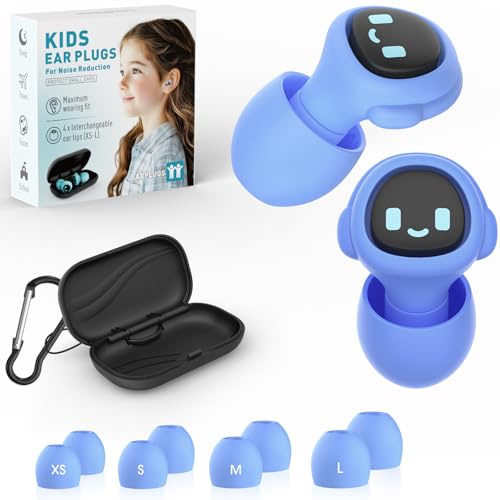 Kids Ear Plugs for 5-12 Yr, 27 dB Noise Reduction Extra Small Earplugs, Ear Plugs for Kids for Noise Sensitivity, Socializing, Sleep, Focus, 4 Sizes Ear Tips in XS-L (Purple)