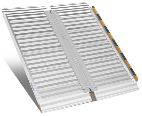 LIEKUMM Rampa per sedia a rotelle, 91 x 77 cm, portata 450 kg, pieghevole, in alluminio, per scale, gradini, marciapiedi, rampa per sedia a rotelle elettrica, passeggino