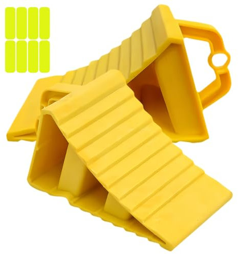 BORDEAG Lot De 2 Cales De Roue avec Poignée, Bloc Anti-Dérapant, Cales De Remorque, Cale De Roue Plastique, Cale Roue Voiture, Pneus Slip Stopper, pour Voiture, Remorque, Caravane (200 * 120 * 110mm)