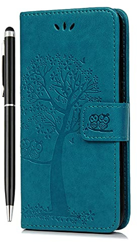 Reevermap for Samsung A17 5G Case Galaxy A17 4G Case A26 5G Flip Wallet Phone Case Shockproof PU Leather Owl Tree Magnet Cover for Samsung Galaxy A17 with Kickstand Card Holder & 1 Touch Pen Blue