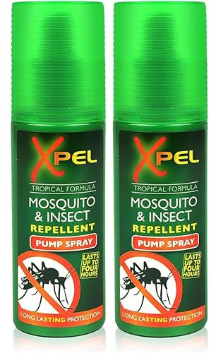 2X Xpel Mosquito Insect Fly Bite Repellent Spray 70ml – Tropical Formula, DEET-Based Protection, Long-Lasting Pump Spray for Travel, Camping, Hiking, Outdoor