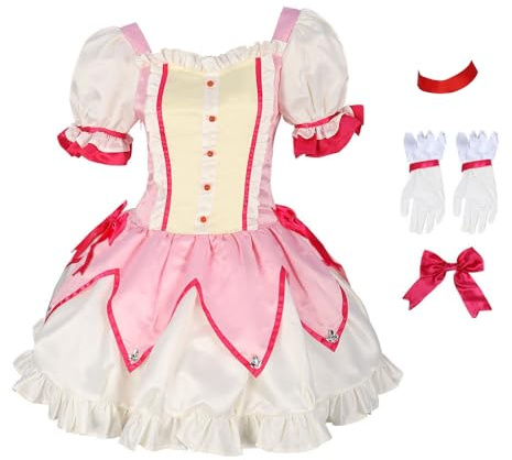 Zhongkaihua Kaname Madoka Anime Cosplay Costume Uniform Dress with Gloves Socks Full Sets for Women's Halloween Party Carnival Dress Up Suits