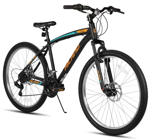 Hiland 27.5 Inch Mountain Bike, 18 Speed MTB with Dual Disc Brake, Mountain Bike for Men Women, High Carbon Steel Frame Bicycle, Orange