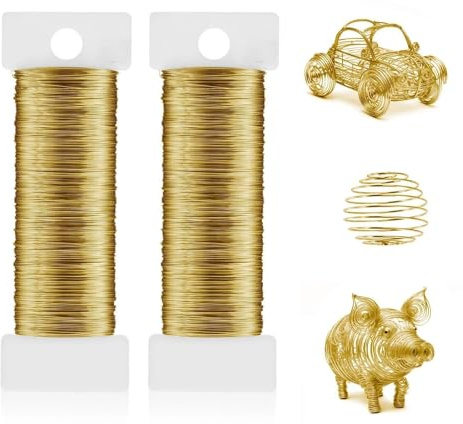 KNUIUYY Alambre de Aluminio Moldeable 2 Rollos (0,3mm, 100m), Alambre Dorado Flexible para Manualidades, Esculturas 3D, Floristería y Creación de Joyas