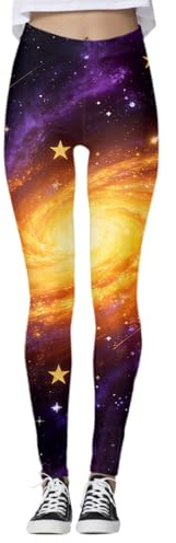Fashion Carnival Legging tendance avec motif galaxie étoilé – Legging d'entraînement taille haute pour course à pied fitness, Orange, L