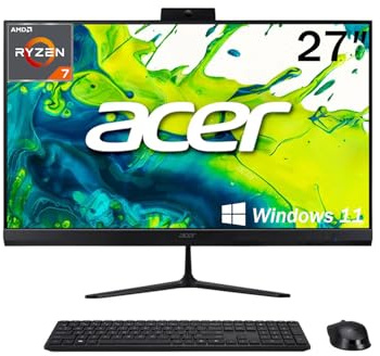 acer Aspire 27 All-in-One Desktop Computer • 8-core AMD Ryzen 7 5825U • 32GB RAM • 1TB SSD • Office 365 for The Web • HDMI + DisplayPort, Wi-Fi 6E • Wireless Keyboard & Mouse • Windows 11