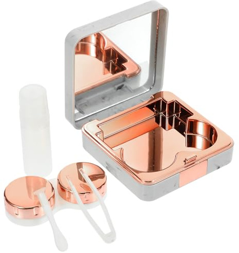 HOMOCONO Travel Marble Pattern Contact Lens Case with Mirror and Tools Small Lightweight Abs and Glass Makeup Lens Holder for Women for Outdoors and Home
