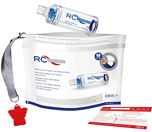 CEGLA RC-Chamber® con boquilla, inhalador para adultos y niños a partir de 5 años, más fácil y eficaz, con concepto de ángel de la guarda para mayor seguridad, asma y COPD