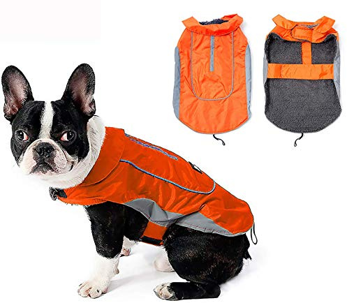 Morezi Dog Warm Coats Jackets Waterproof Coats with Harness Hole Puppy Coat for Small Medium Dogs - Orange - L