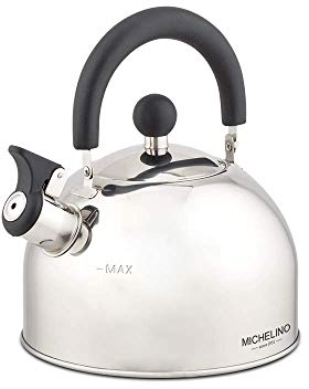 Michelino Edelstahl Flötenkessel Teekessel - klappbare Pfeiffe - induktionsfähig - (2,0 Liter)