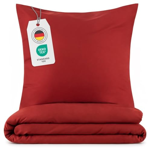 Blumtal Bettwäsche 140x200cm + 80x80cm Kopfkissenbezug - Oeko-TEX zert. Mikrofaser Bettwäsche Set - Mikrofaser Bettbezug bis 95 °C - Deckenbezug + Kissenbezug 2-teilig - Sommerbettwäsche Aurora Rot