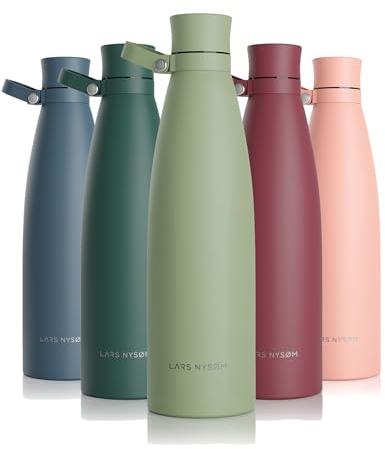 LARS NYSØM Trinkflasche Edelstahl 1000ml | Isolierflasche 1 Liter | Auslaufsichere Wasserflasche für Sport, Fahrrad, Hund, Kinder (Sage Green, 1000ml)