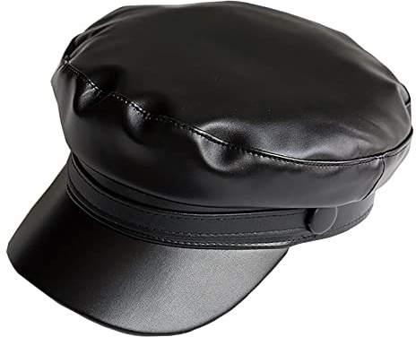 KORIXINE Leather Hats for Women - Womens Newsboy Cap for Men Fashion Paperboy Chauffeur Hats Beret Biker Sailor Fiddler Caps Trendy Dressy Outfits Costume Gatsby Berets (Black)