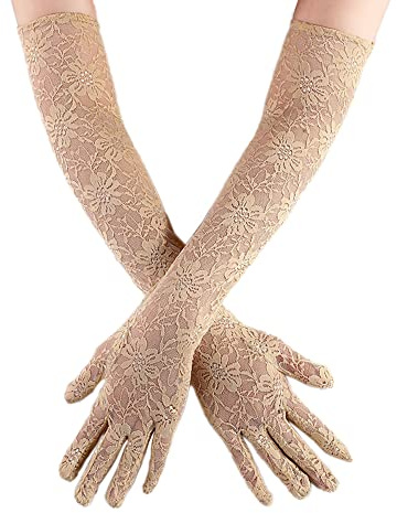 Wambere Gants de mariée vintage en dentelle pour femme - Pour mariage, opéra - Accessoires pour femme - En tulle semi-transparent - Longueur : 40 cm - Beige