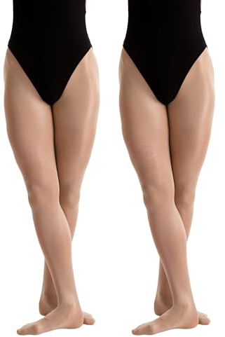 2 Pairs Dance Shimmer Footed Tights (Age 11-13) (Light Toast)