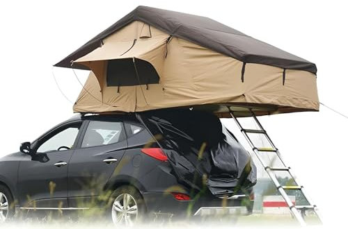 Tienda de techo para coche Soft Case de 2 tamaños, hasta 5 personas, color caqui negro con toldo opcional (tamaño: 163 x 125 x 26 cm sin toldo)