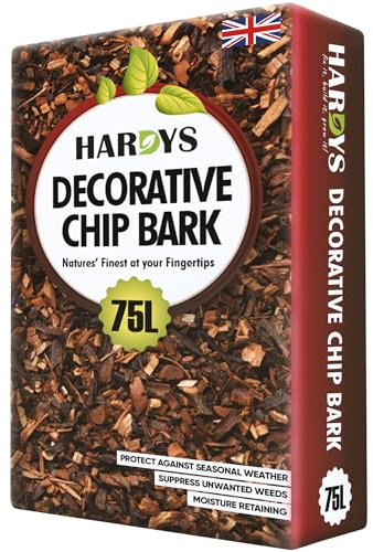 Hardys 75L Pine Landscape Bark Chippings for Garden - Decorative Wood Bark Chips - Mulches Down, Insulates Roots, Weed Control - Path, Playground, Border Wood Chippings for Garden