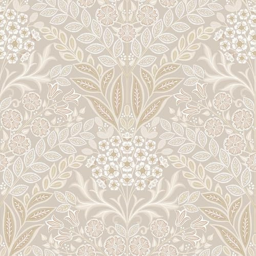 Arts Floral Beige Wallpaper - Flowers Leaves Botanical Naturistic - Textured Stylish Paste The Wall Vinyl