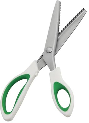 9 Inch Zig Zag Craft Scissors Decorative Edge, Pinking Shears Scissors for Fabric Cutting, Professional Dressmaking Sharp Fabric Sewing Scissors, Comfort Grips Scrapbook Scissors (White+Green)