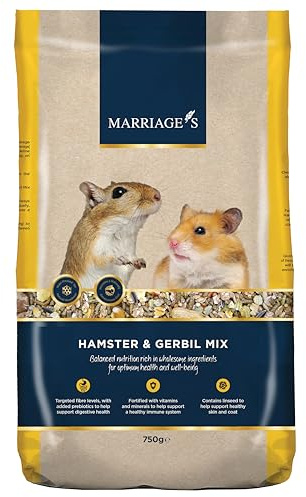 Marriage’s - Hamster and Gerbil Food for a Healthy Weight and Immune System, Gerbil & Hamster Food Mix with Sunflower Seed, 100% Nutri Pressed, Suitable for All Ages (750g)