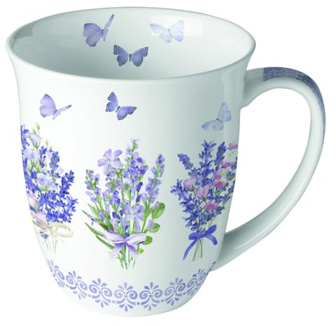 Ambiente tekopp kaffekopp mugg mugg 0,4 l lavendel fjärilar i känsliga färger fint ben Kina porslin serie härlig lavendel året runt motiv