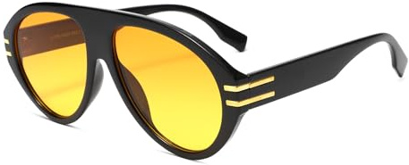 H HELMUT JUST Lunettes de Soleil Grande Taillle Aviateur Femmes et Hommes Ovesize Forme en GoutteTendance 70s épais classique style vintage Noir/Jaune Orangé
