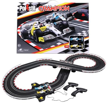 Polistil Champion - Elektrisk Racerbana med 2 Slotbilar Skala 1:43, Banan 3,08 m, Komplett Set med Tillbehör, Officiella Licenser, Rekommenderad Ålder 8+ År
