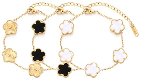 LIUYIDM Bracelet Trefle Bijoux 3 Pièces en Trèfle à Cinq Feuilles Dorés Bracelets Trefles Accessoires élégants Trefle a 4 Feuilles Bijoux, Cadeau Symbole Porte-Bonheur pour les Anniversaires (Trois)