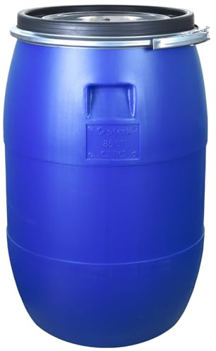 FIXKRAFT Futtertonne mit Deckel Fass mit Spannring Weithalsfass Lebensmittelecht 34cm Öffnung Gärbehälter Universaltonne Gartenfass Deckelfass (Blau) (85 Liter)