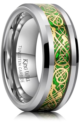 King Will Dragon 6mm/8mm Anello nuziale da uomo in carburo di tungsteno - Rosso/Blu/Verde/Arancio/Viola/Argento/Nero/Azzurro/Mazarin Drago celtico, vestibilità confortevole, 67.2 (21.4), Carburo di