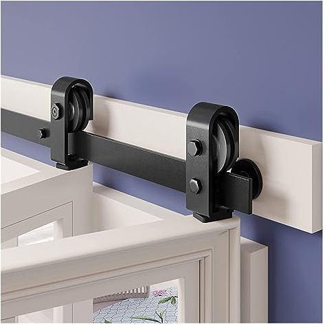 Ladugårdsdörrsdetaljer, Bi-falsbar skjutbar ladugårdsdörr hårdvarasats, kraftigt svart rullbandssats for 2/4 dörrar Smidigt Tyst Lätt att installera(3.5FT for 2 doors)