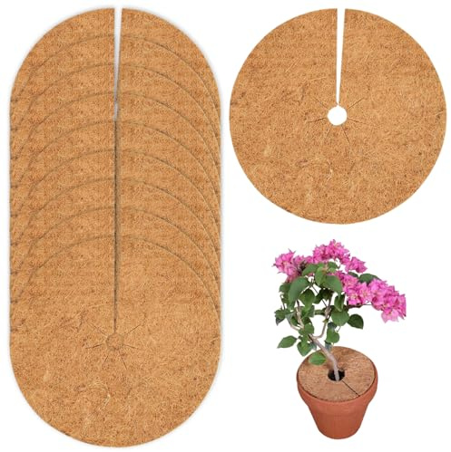 Baobiutin Anneau de paillis en Fibre de 10 pièces 7, 8x7, 8 Pouces Tapis Protection des Plantes Couverture Sol cocotier pour Plantes intérieures et extérieures aménagement paysager Fibre
