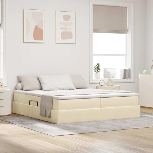 sephironlbb krämfärgad klädselsäng 200 x 200 cm med madrass, förvaringsutrymme och hydraulisk lyft, stabil metallram för sovrum, Queen size
