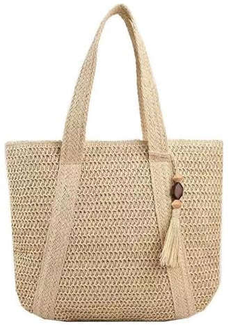 DEIUOGE Straw Bag For Women, Large Weave Bag with Zipper Straw Beach Bags Tote Bag Summer Raffia Bags Handbags Bohemian Shoulder Bags