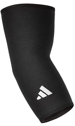 adidas Elbow Support Sleeve - Seamless and Smooth Elbow Support for Training, Competitions, and General Fitness - Ergonomic Design, Nylon Trim - Durable & Breathable - Black (Red Logo), Medium