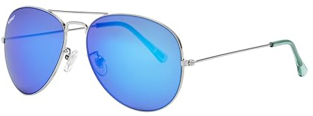 Zippo Gafas de Sol - Flash Pilot - Protección UV400 - Logo - Unisex Adulto - Hecho en EEUU - Montura Plateada, Lentes Espejadas Azul Hielo, Patillas Azules - Accesorio de Moda