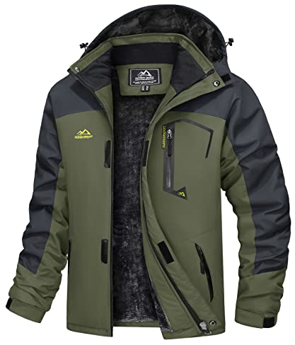 TACVASEN Herren Arbeitsjacke Winter Angeljacke Übergangsjacke Regenjacke Outdoorjacke Wasserdicht Atmungsaktiv Winddicht, Armeegrün, XL