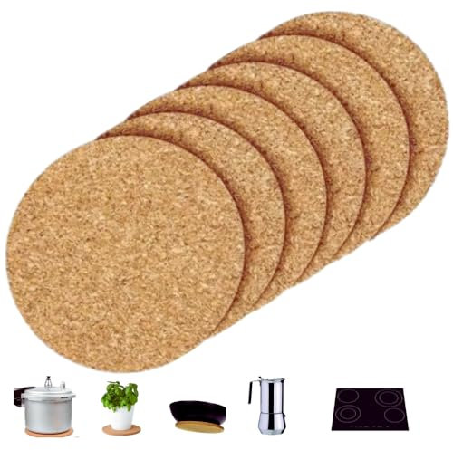 6 PZ Sottopentola Sughero Poggia Piatto Rotondo Termoresistente 230°C Utilizzo Padelle Teglie Bollitori Piatti Tazze Vasi Piano lavoro cottura Vetro Ceramica Marmi Anti Scivolo Graffio Urto