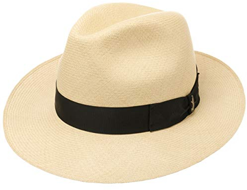 Borsalino Panama Bogarthut Premium Panamahut Panamastrohhut Strohhut Herren - Made in Italy Sonnenhut mit Ripsband Sommer Frühling-Sommer - 58 cm Natur
