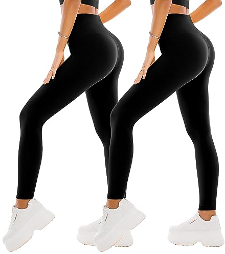 SINOPHANT 2er Pack Leggings Damen High Waist - Sportleggins Elastisch Yogahose Blickdicht Fitness Gym Yoga(2 Schwarz/Schwarz,S-M)
