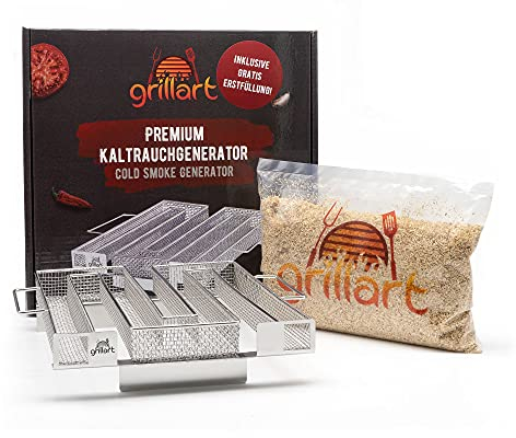 grillart® Générateur de fumée froide de qualité supérieure avec premier remplissage gratuit - Fumoir fabriqué en 100 % acier inoxydable - Escargot de qualité supérieure avec poignées