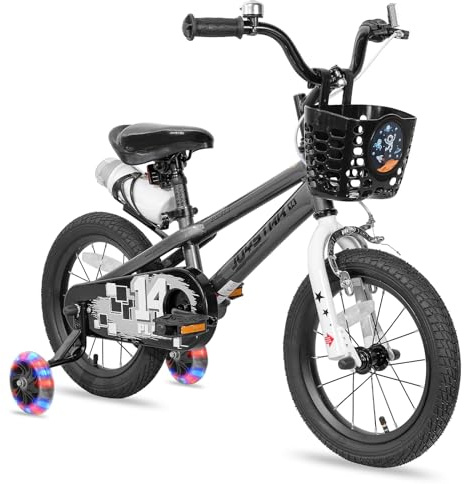 JOYSTAR Pluto Kids Bike 14 Inch BMX Style Children Bicycles with Training Wheels for Boys Girls Age 3-5 Years Gray