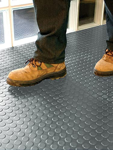 Revestimiento de Caucho Antideslizante | Suelo de Goma PVC Gris 1mm Diseño Botones (140_x_150 CM)