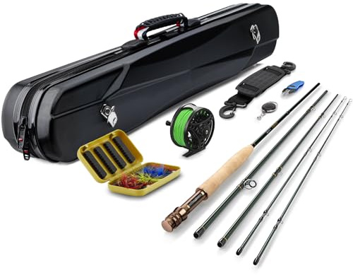 Fly Fishing Rod, Fly Rod and Reel Combo with Portable Lightweight 4 Piece Fly Fishing Rod 9ft, Aluminum Fly Reel, 12Pcs Fly Flies and Fishing Line Scissors with Travel Case