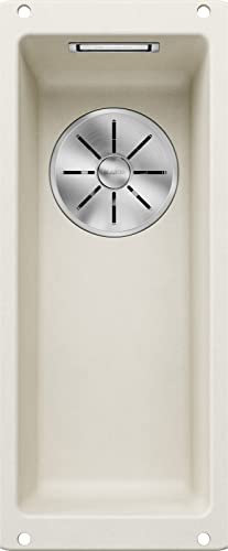 BLANCO SUBLINE 160-U Fregadero de granito de color blanco suave, tipo de montaje: bajo encimera, para armarios inferiores de 30 cm de ancho, forma de lavabo 2 en 1: dos cuencas, un recorte y solo