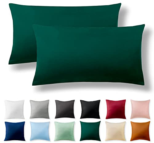 Alreya 2er-Set Renforcé Kissenbezug 40 x 80 cm - 100% Baumwolle mit Reißverschluss, Superweicher Kopfkissenbezug 40x80, Kissenhülle, Forest Green Waldgrün, nur Kissenbezug