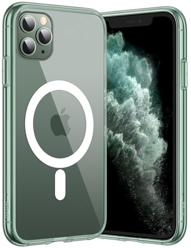 JETech Magnetisch Hülle für iPhone 11 Pro Max 6,5 Zoll Kompatibel mit MagSafe Kabellosem Laden, Stoßfeste Stoßstange Handyhülle, Kratzfeste Transparente Rückseite (Nachtgrün)